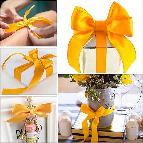 Miniatura 3 de Cinta de satén amarillo de color sólido, 38 pulgadas x 25 yardas, cinta de satén de tela para envolver regalos, manualidades, fabricación de lazos