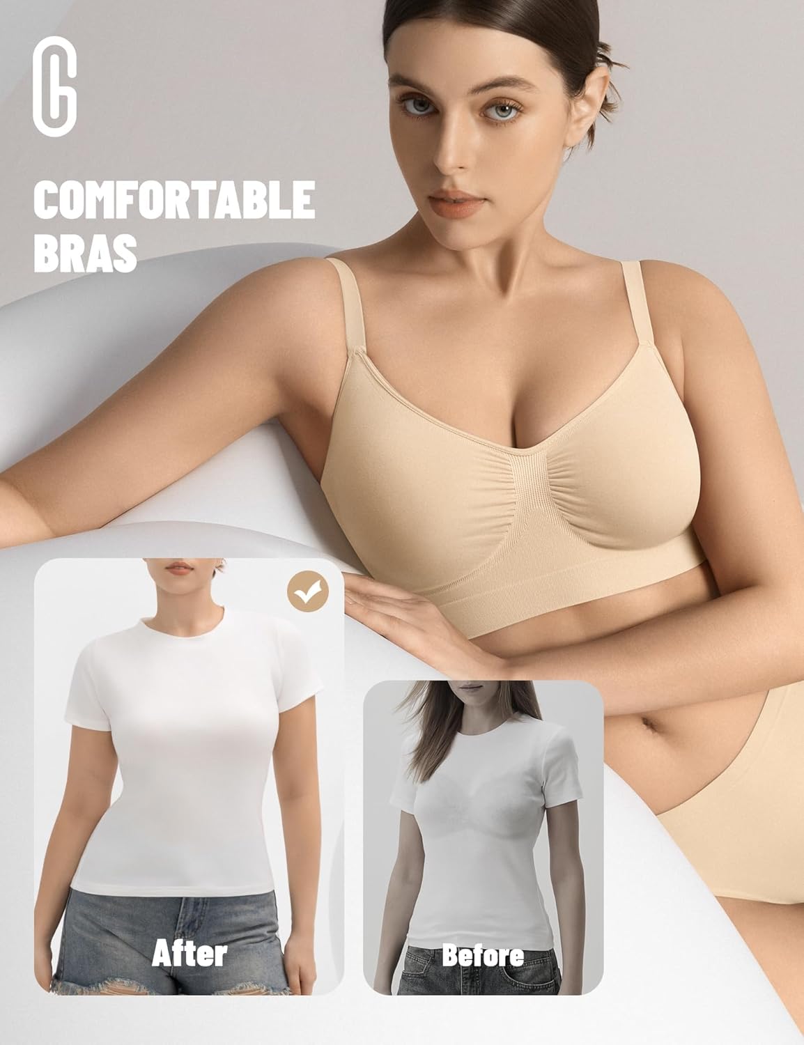 Bralettes for Women with Support Comfortable Bras No Underwire Seamless Everyday Bras Nude - Image 3