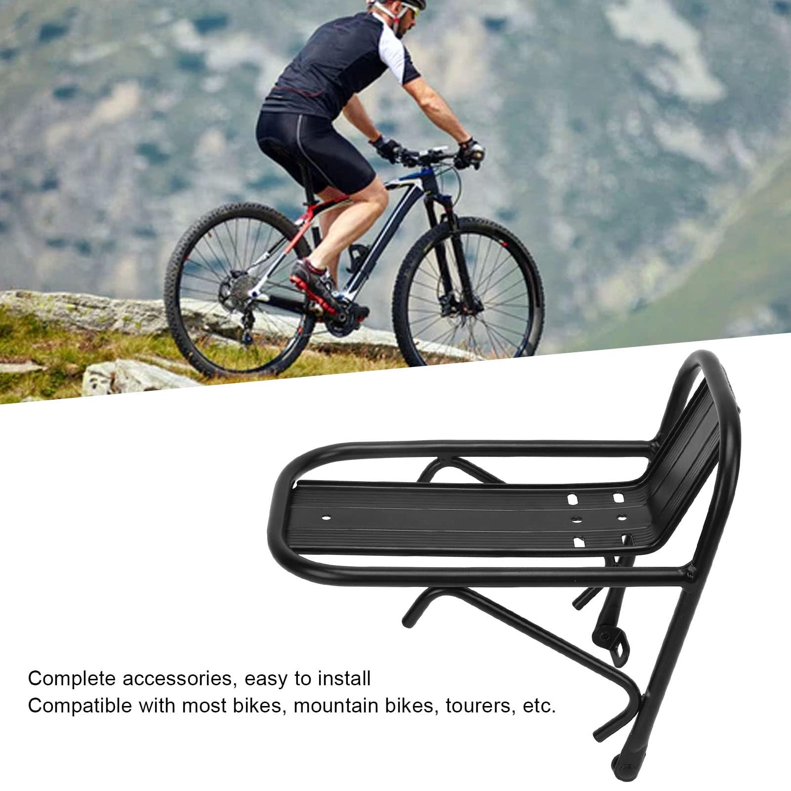 Lecerrot Fietsbagagedrager, fiets-ladinghouder, stalen voorfietsmandhouder, met bevestigingsvoorziening, afneembare bagagedrager voorkant, voor racefietsen, vouwfietsen, mountainbike-accessoires