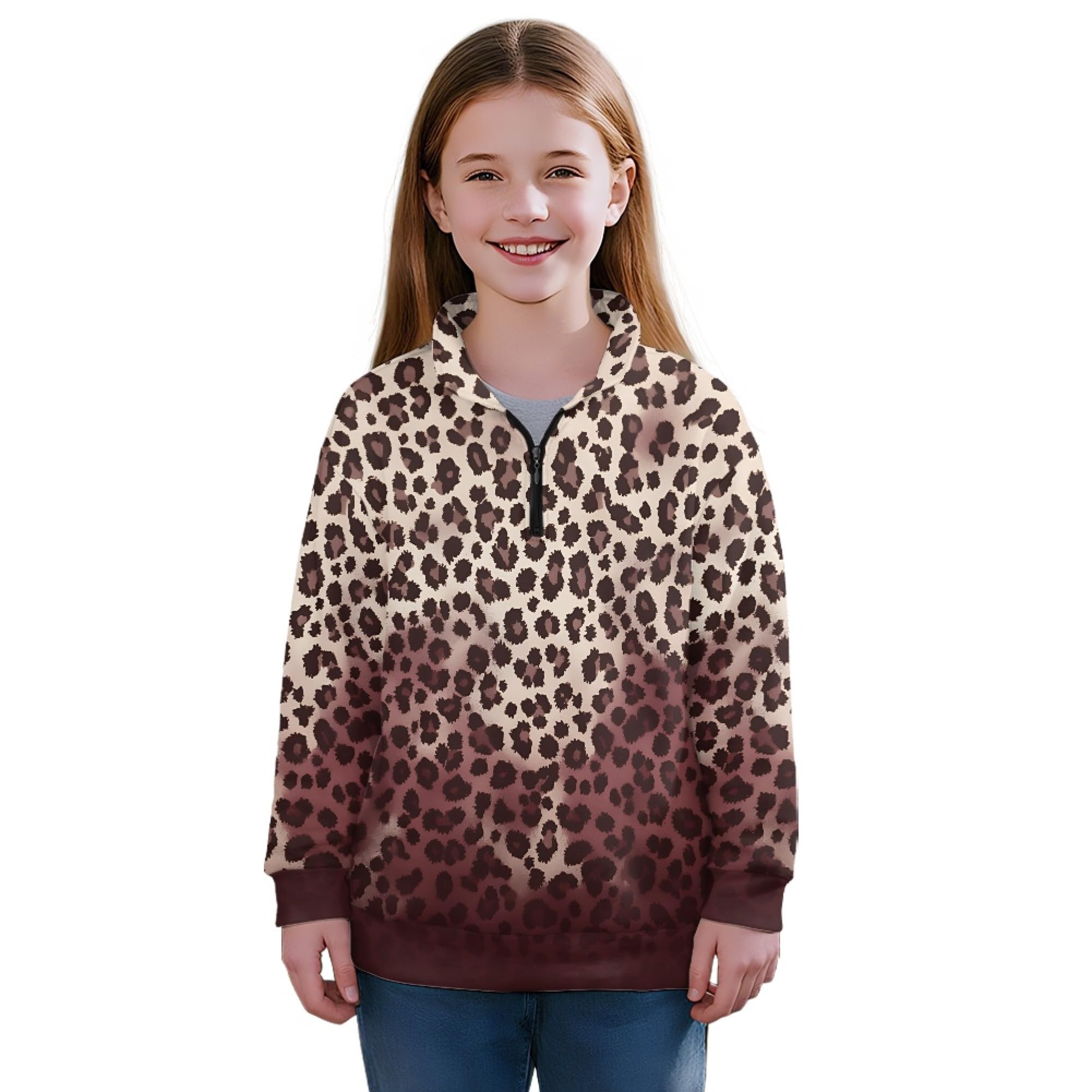 AmzPrint Half Zip Pullover Jackets Girls Long Sleeve Warm Pullover Back To School Running Oversized Hoodie For Big Girls