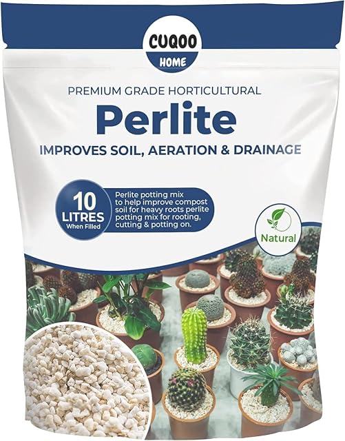 CUQOO 10L Premium Perlite for Plants with Natural Mineral  Perlite Potting Mix to Help Improve Compost Soil for Heavy Roots Perlite Potting Mix for Rooting, Cutting & Potting On (10L)