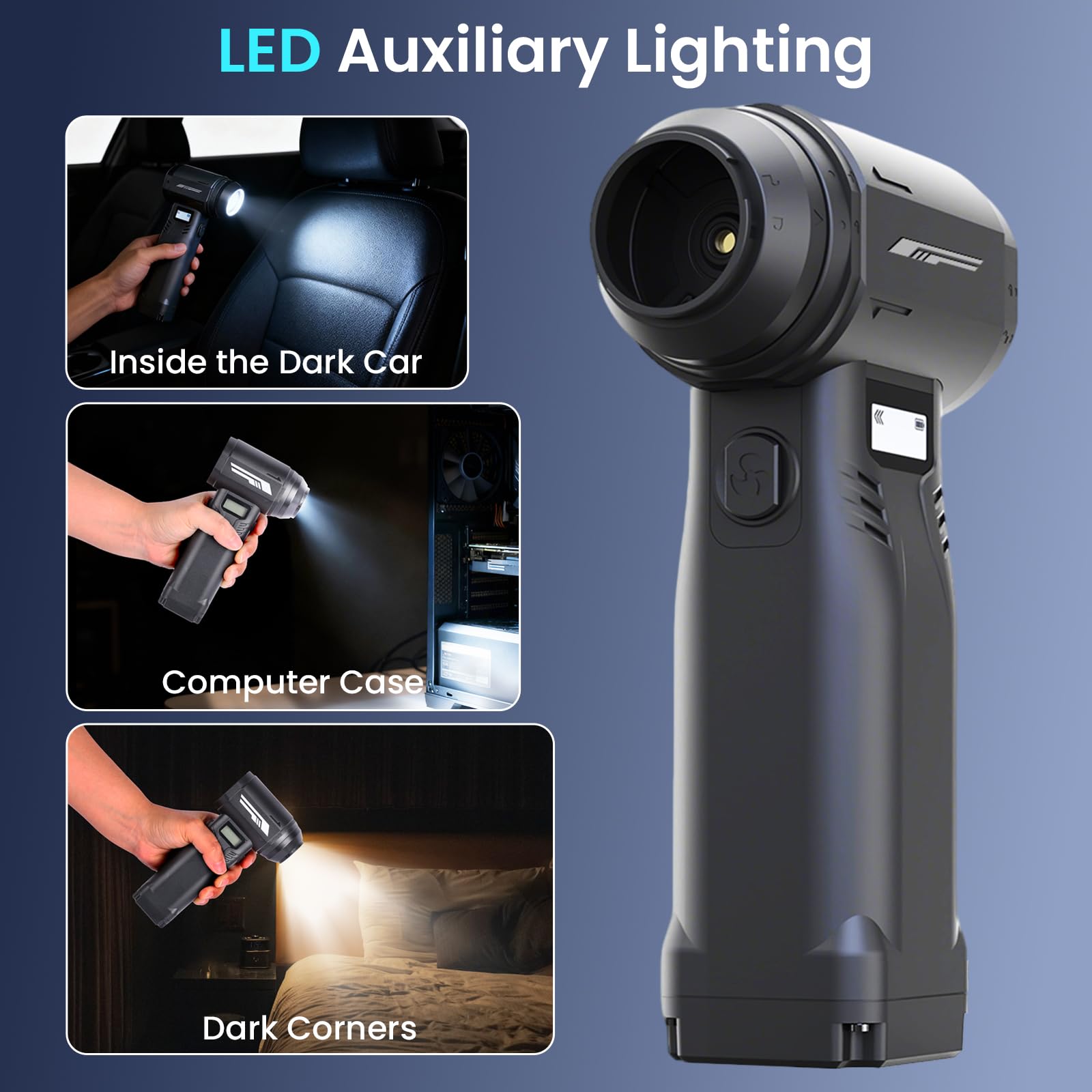 Elektrische Staubgebläse,9-Gang/400W Electric Air Duster 130000 U/min,540g Winddruck,mit LED-Licht&HD-Display, Typ-C Wiederaufladbare,für die Staubentfernung an Computern, im Haushalt, an Fahrzeugen