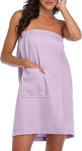 Miniatura 7 de Toalla de baño para mujer, bata de baño de gofre, toalla de spa con cierre ajustable, de secado rápido, ligera