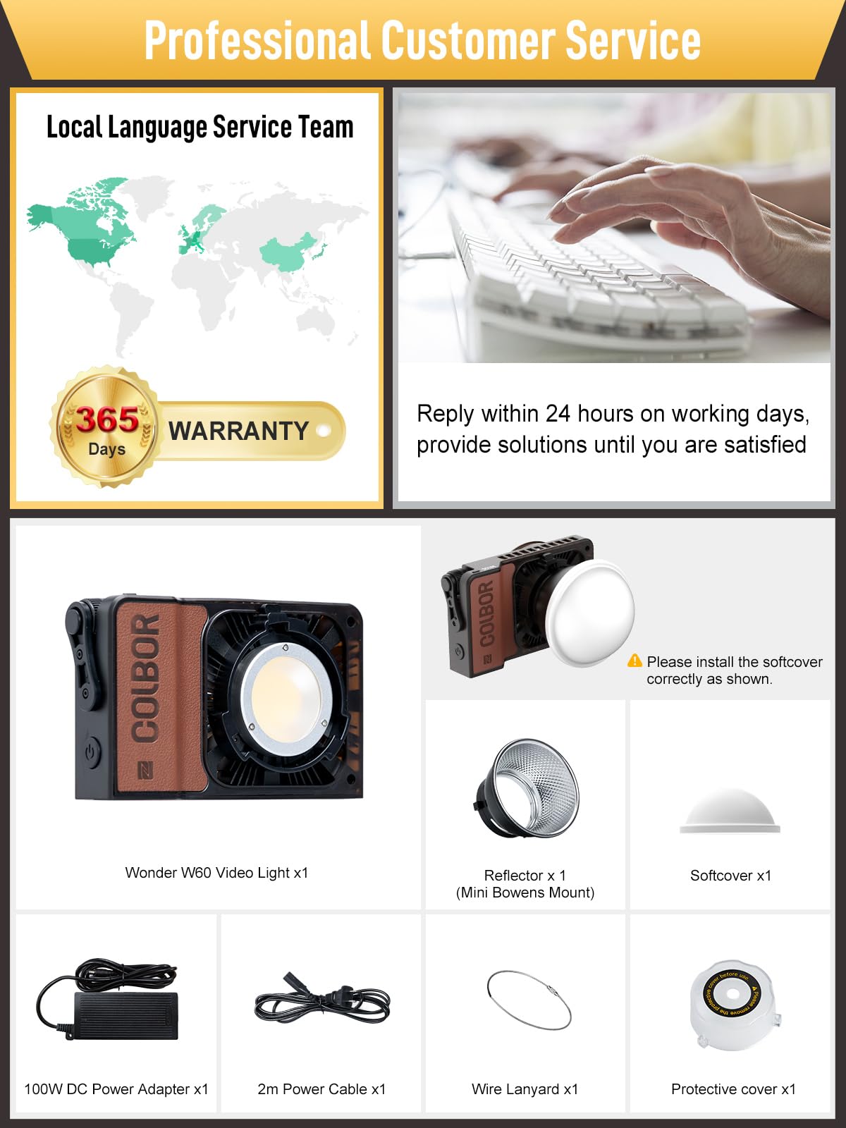 Luz Video, COLBOR Wonder W60 60W Foco Video Portátil 345g Iluminación Continua DC/Tipo C con App para Filmación Entrevistas Transmisión Compatible con Zhiyun, Luz-Video-Foco-LED-Fotografia