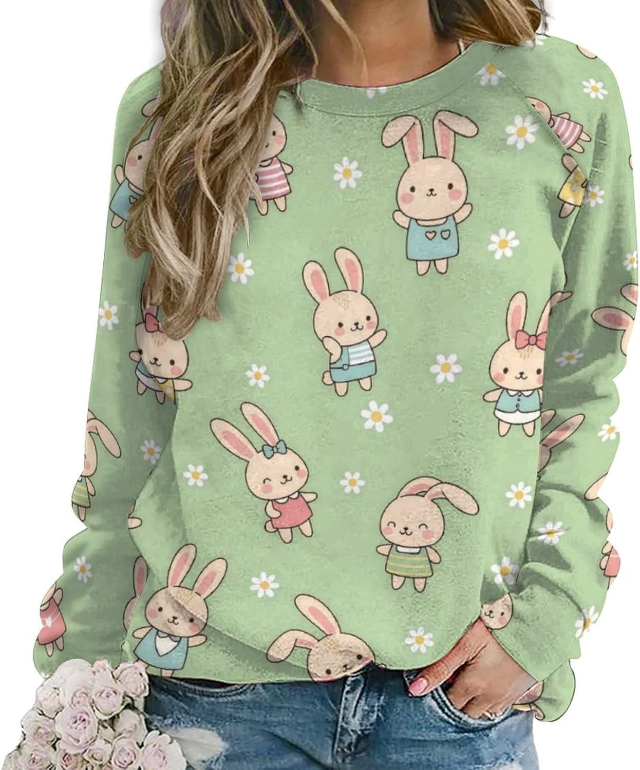 Adugen Origei Women's Long Sleeve Shirts Swan Casual Round Neck Sweatshirt