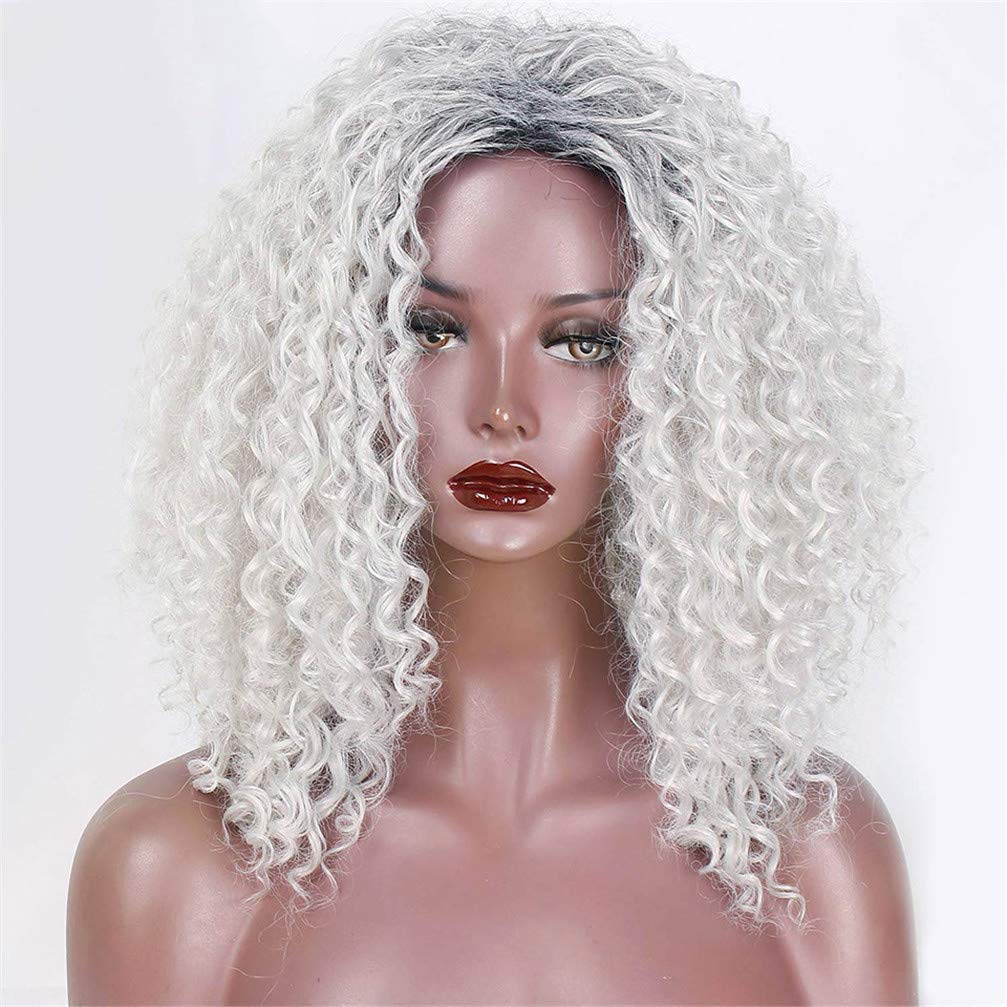 Perruque bouclée femmes noires coupe bob court synthétique ombre gris blanc