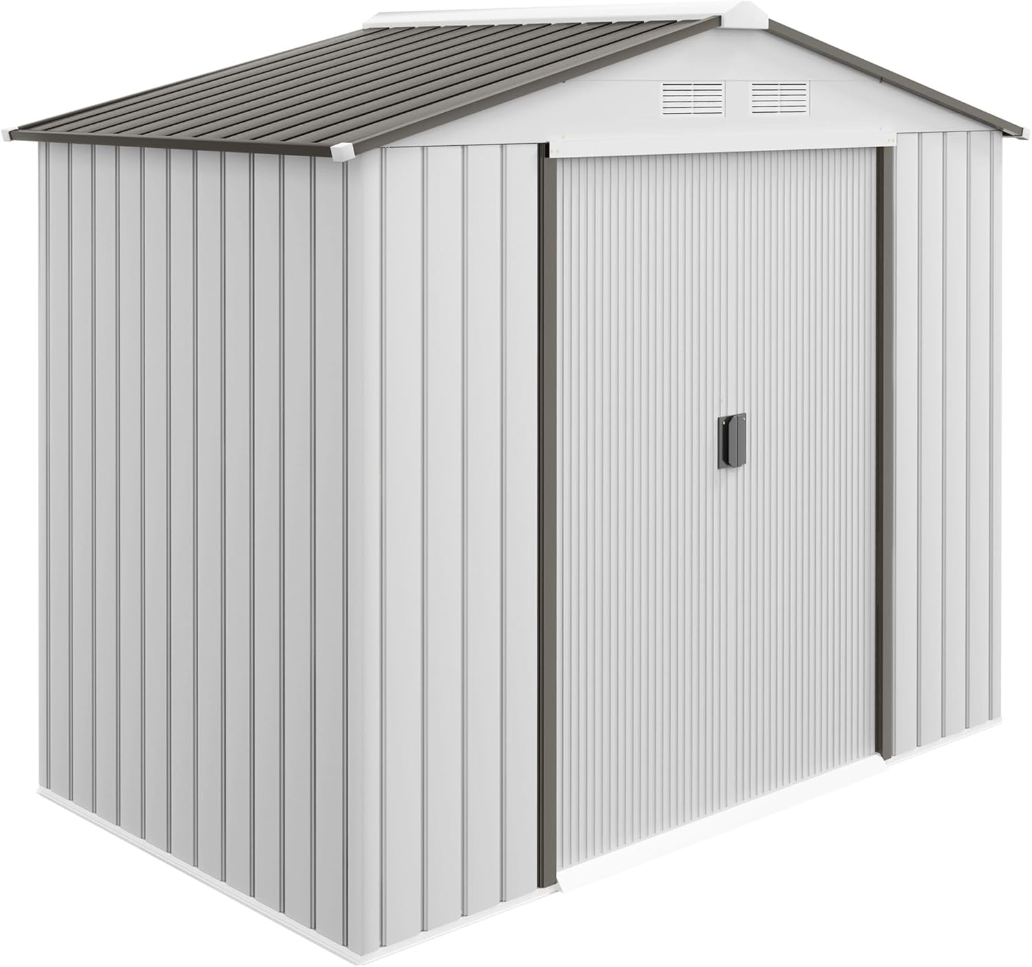7'x4'x6' Utility-Focused Galvanized Steel Outdoor Shed with Dual Sliding Doors, Sloped Roof, 4 Flow Vents, White Rust-Proof Finish