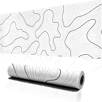 Large Gaming Mouse Pad for Desk, White Topographic Mouse Pad Desk Mat for Gaming Office, Long XL Mouse Pads Keyboard Pad Desk Pad for Computer Laptop 31.5x11.8