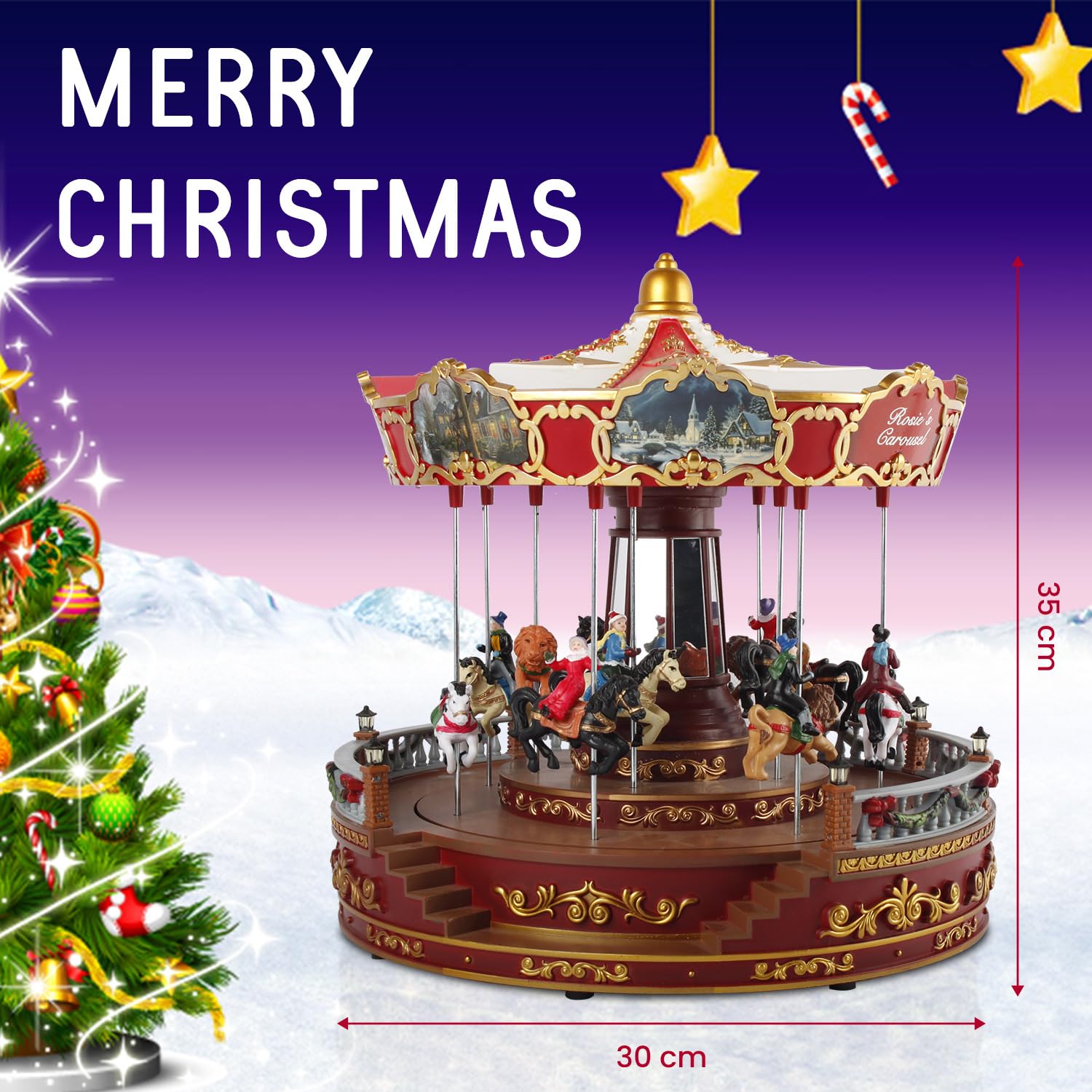Decoración De Carrusel Navideño, Caja Musical Navideña Giratoria LED, Carrusel Que Gira con Música Se Mueve hacia Arriba, hacia Abajo Y Gira, Agrega Atmósfera Navideña