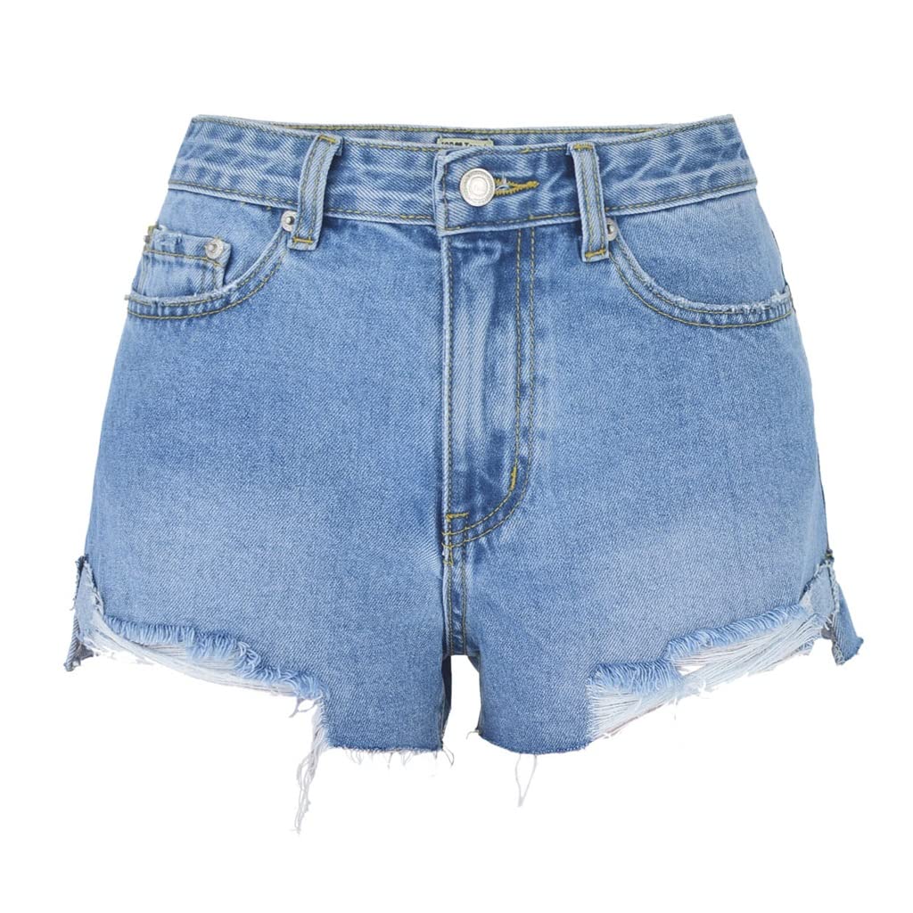 Short en jean déchiré taille haute mince bleu pour femme taille 38