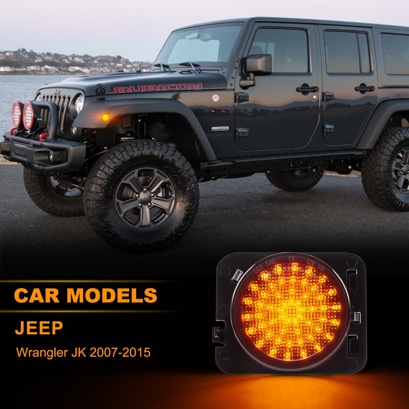 Frecce Laterale a LED per Wrangler JK 2007-2015, Indicatori di Direzione Laterale a LED Canbus, Nero, 2 Pezzi
