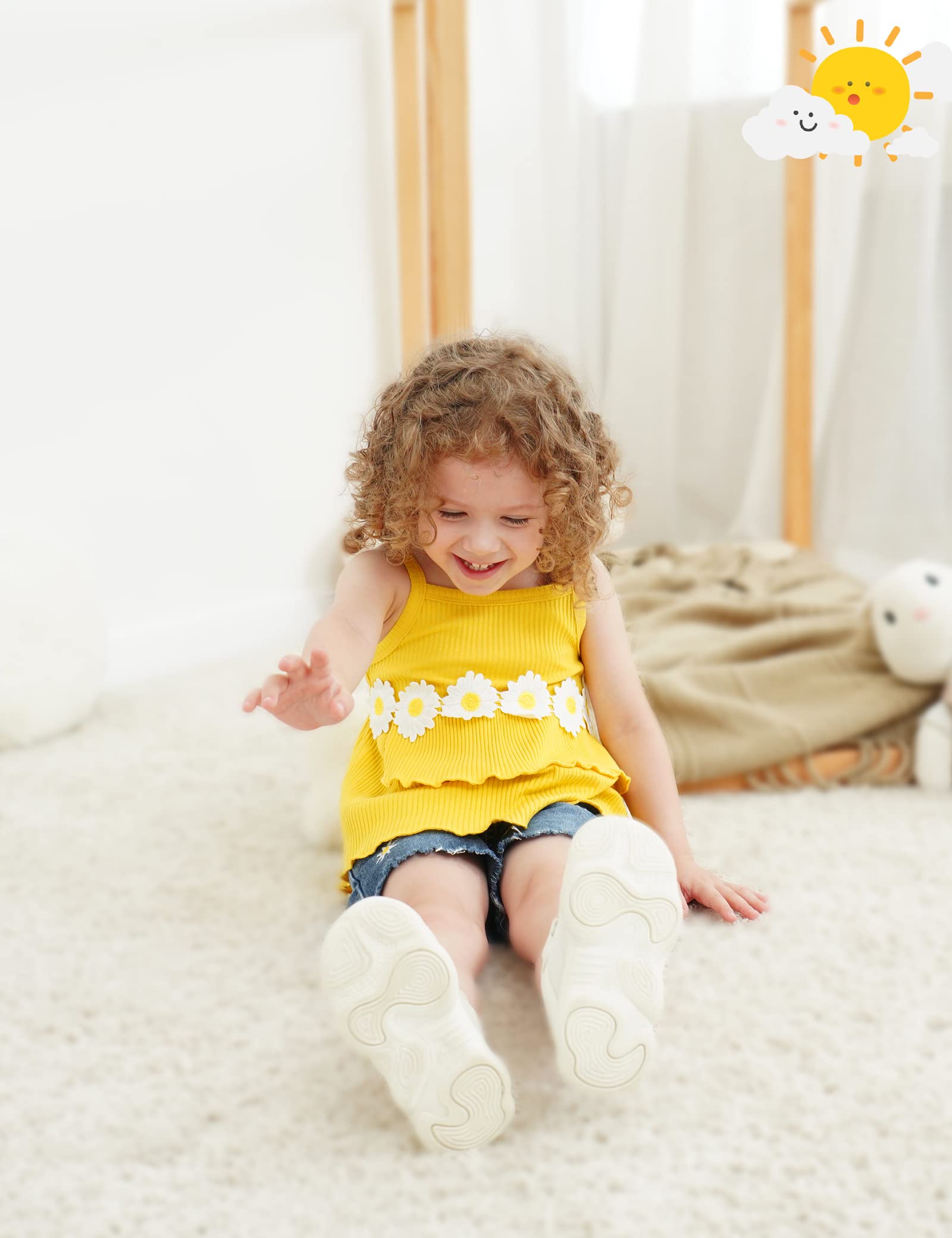 itkidboy Toddler Baby Girls Clothes Ruffle Cami Tank Flower Tops Blouse Denim Shorts Pants Kids Summer Outfit Set(2-3T)