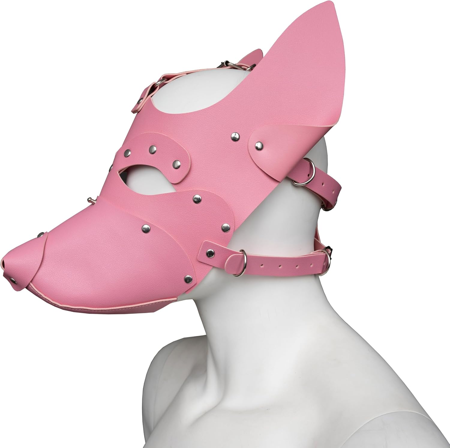 Puppy Leather Full Face Mask with Studs & Ears for Halloween Christmas Dog Hood