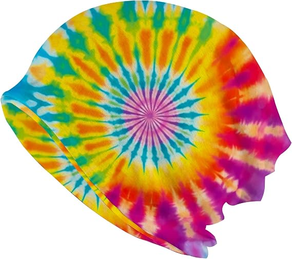 Rainbow Tie dye Holiday Beanie for Women Slouchy Mens Winter Hat Skull Cap Knitted Hat Cancer Headwear Accessories for Women