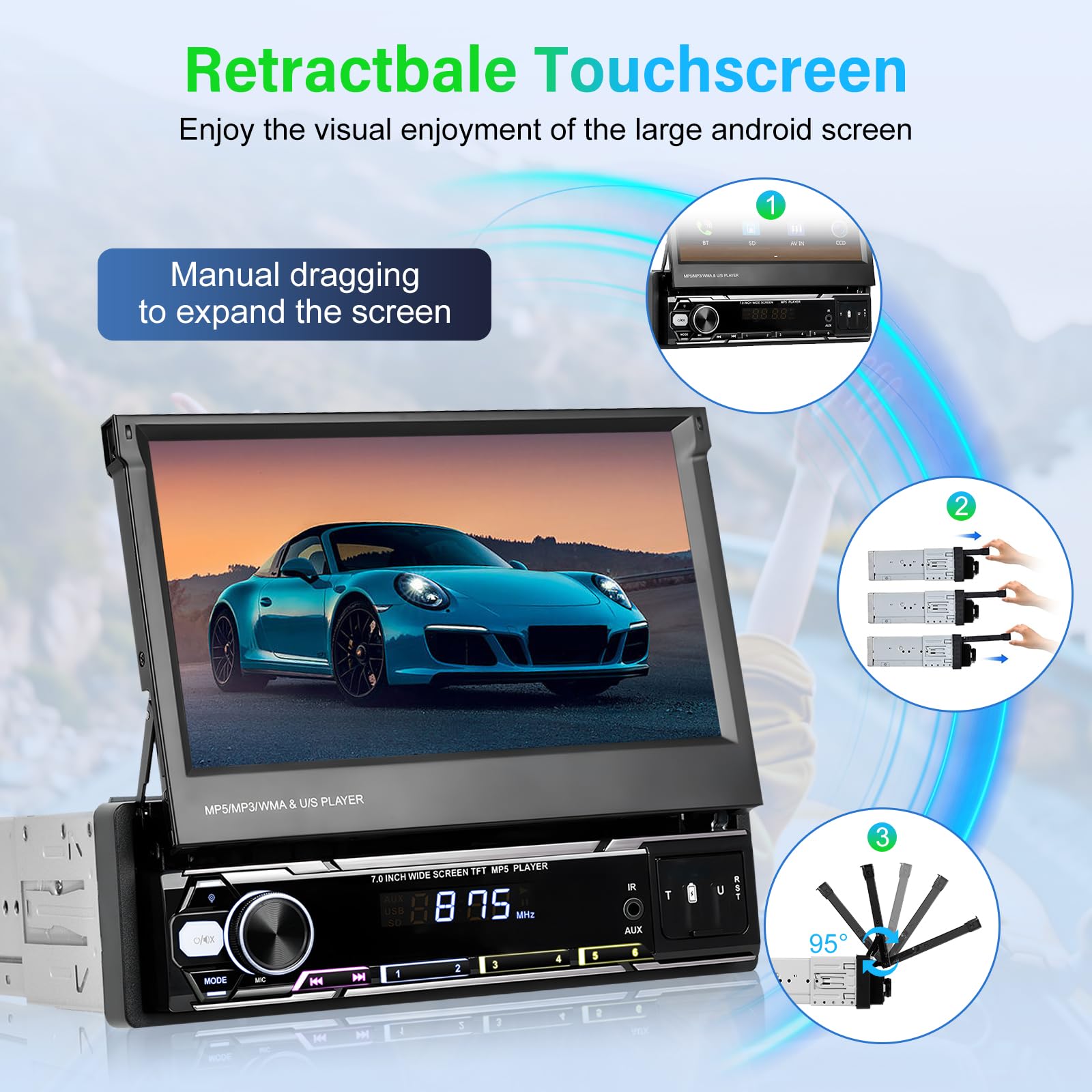 Autoradio Bluetooth avec écran CarPlay et Android Auto, NHOPEEW 1Din