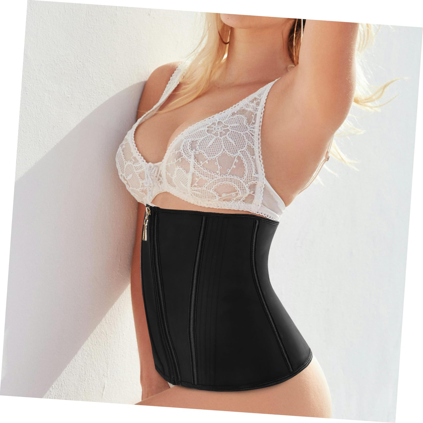 Corsé Moldeador de Abdomen con Cremallera, Traje Moldeador de Látex Negro, Cómodo y Ajustable, Talla 3xl para Mujer