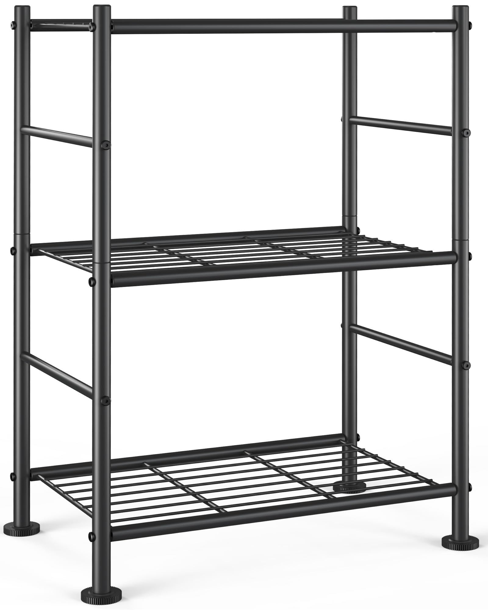 Storage Shelves - 3 Tier Shelf Organizer, Sturdy Metal Garage Shelving with Adjustable Leveling Feet, Space-Saving Shelves Organizer for Pantry, Laundry, Kitchen (18" x 12" x 30", Black)