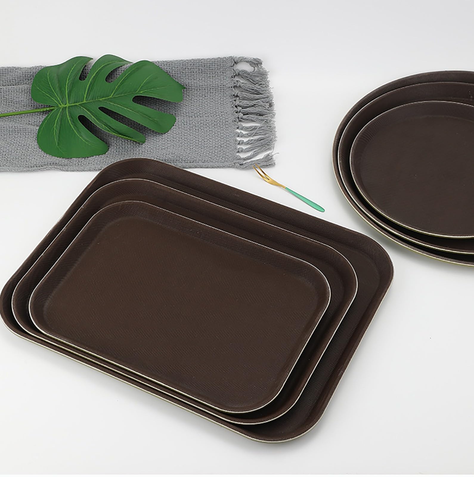 Paquete de 2 bandejas antideslizantes para servir, bandeja cuadrada para camarero para bebidas, comida y cócteles, ideal para bar, hotel y cafetería de comida rápida, 51,5 x 38 cm, y elegante