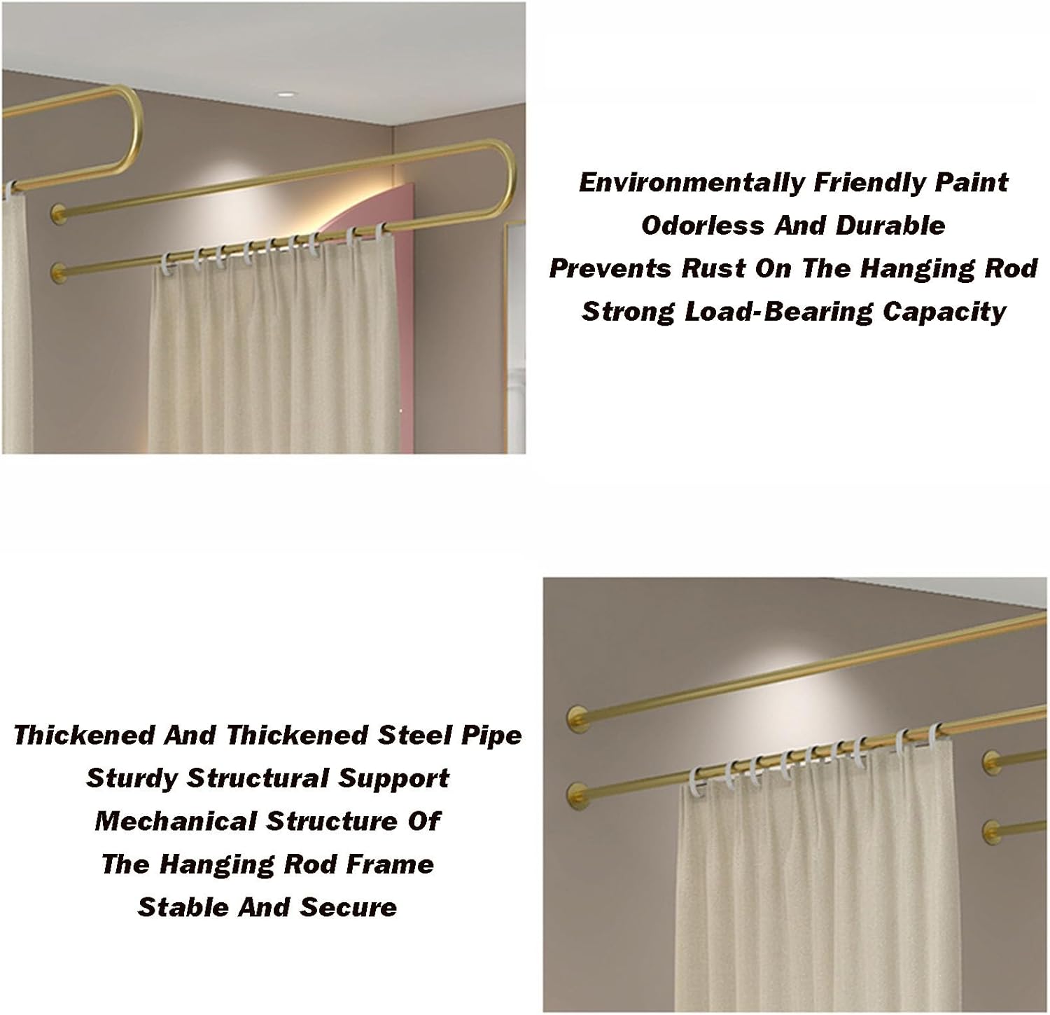 ビューティーサロンパーティションカーテン、壁取り付けルームディバイダー、遮光ディバイダー保護スクリーン、U字型ロングサポートロッド、