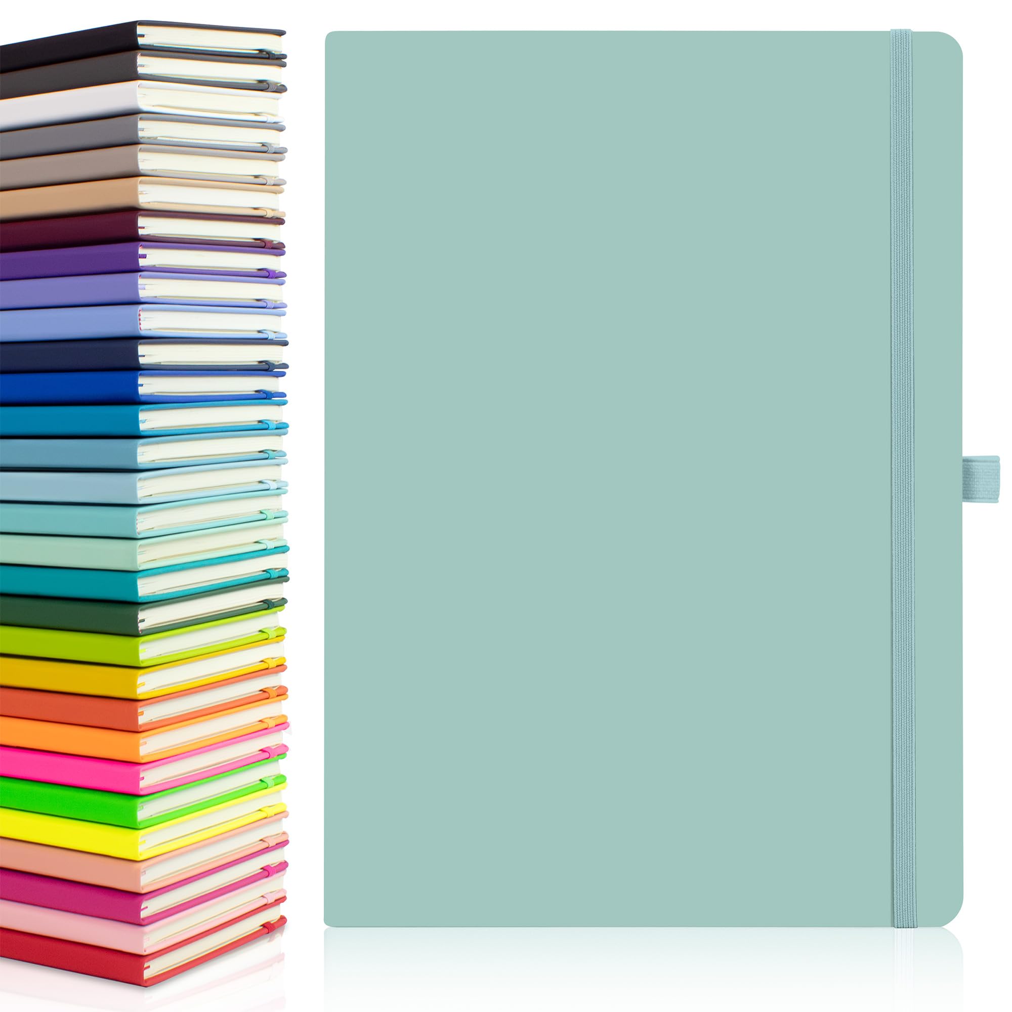 20 x Bulk Pack of Notes London Eco A4 Notebook with Lined Pages, Pen Loop, Ribbon, Date Marks and Paper Pocket, Medium Hardback Journal, Note, sustainably sourced Paper (Pastel Celeste) โ image 1