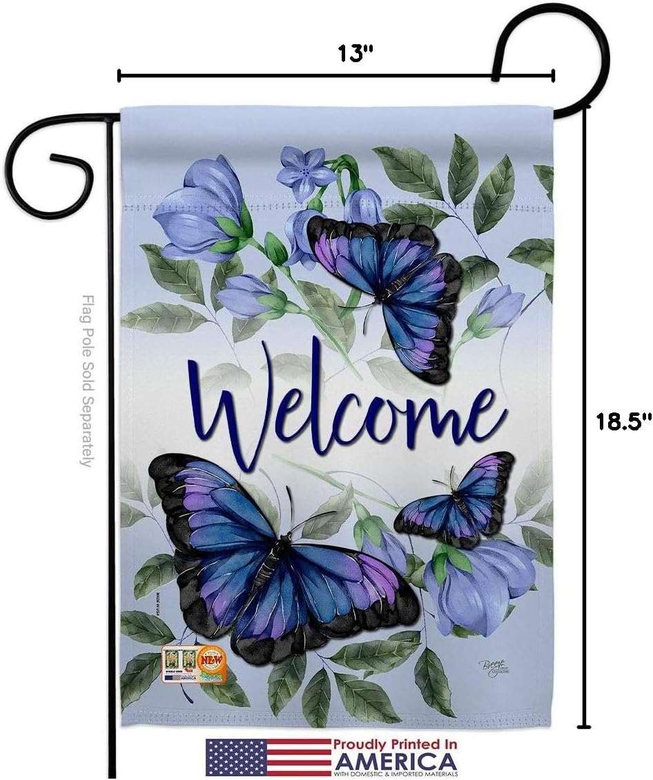 Breeze Decor Purple Butterflies Garden Flag Set Wall Hanger Friends Butterfly Ladybugs Dragonfly Bee Springtime Insect Natural Wildlife Small Decorative Gift Yard House Banner Made in USA 13 X 18.5