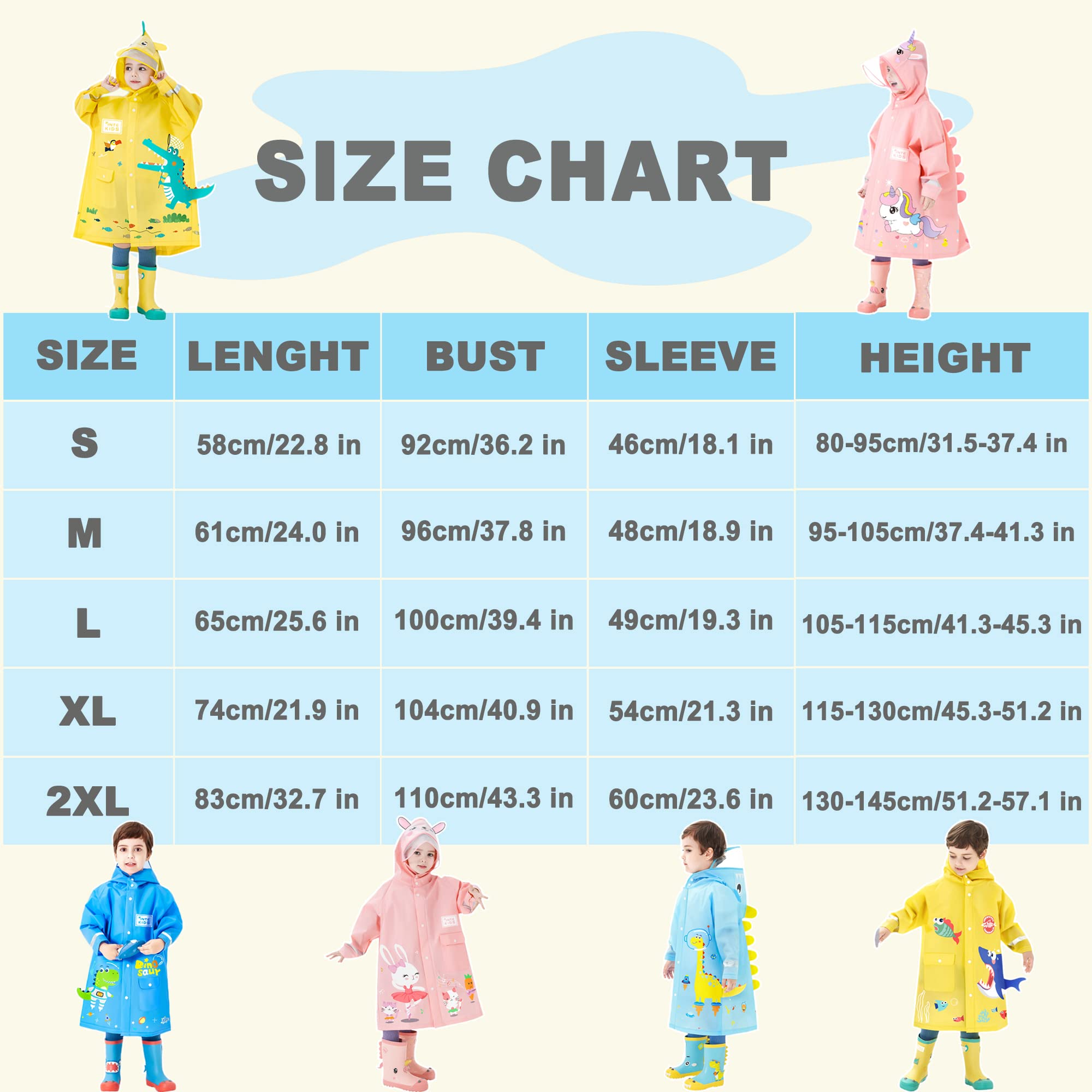Fewlby Poncho de Lluvia Niños Niñas Chaqueta Impermeable Chubasqueros con Capucha Ligero Abrigos Impermeables Infantiles Reutilizable Traje de Lluvia