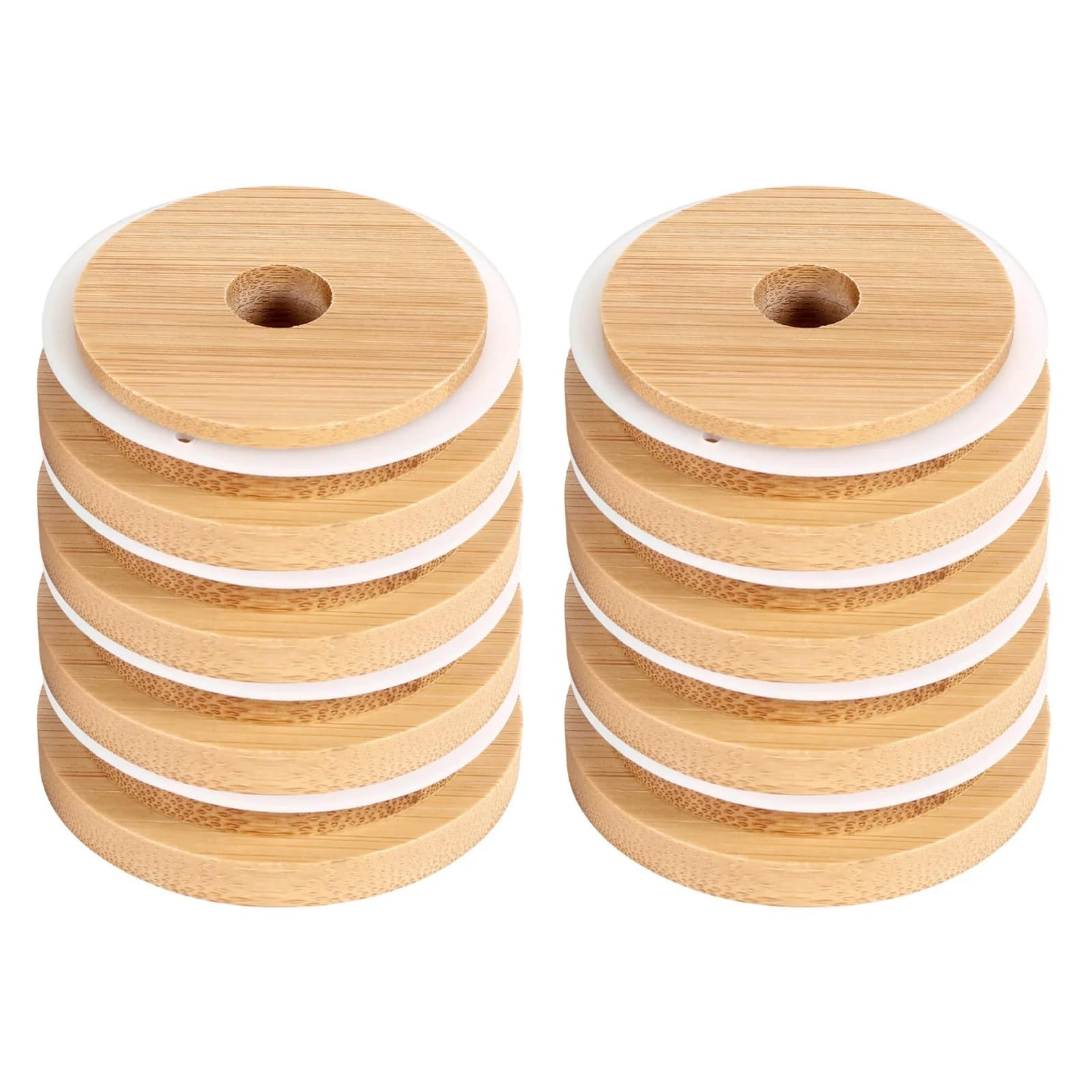 Lids For Mason Jars 20 PCS Reusable Bamboo Jar Lids 70MM With Straw Hole For Wide Mouth