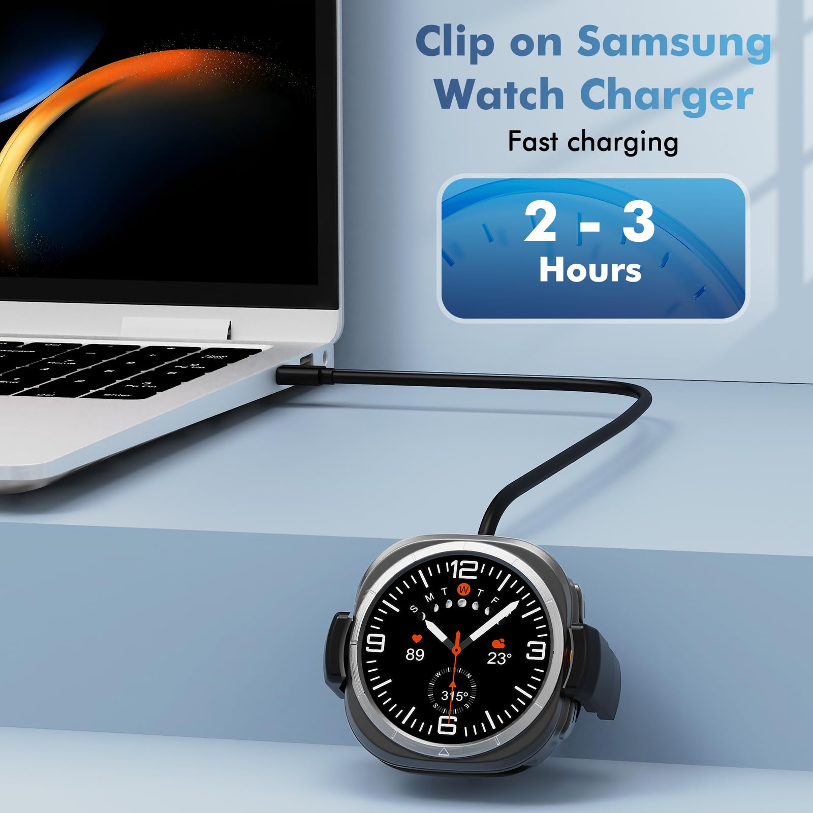 Clip on Galaxy Watch Charger, Suitable for Samsung Galaxy Watch Ultra 7/6/6 Classic/5 Pro/5/4/4 Classic/3 Active2/1, Replace Samsung smartwatch Fast Charging Cable(4FT)