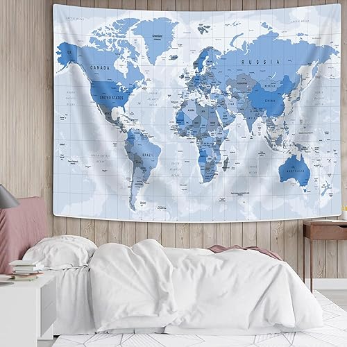 Miniatura 2 de Tapiz azul con mapa del mundo antiguo, tapiz colgante de pared para niños y estudiantes, tapiz vintage de Asia Europa, América, África, Japón,
