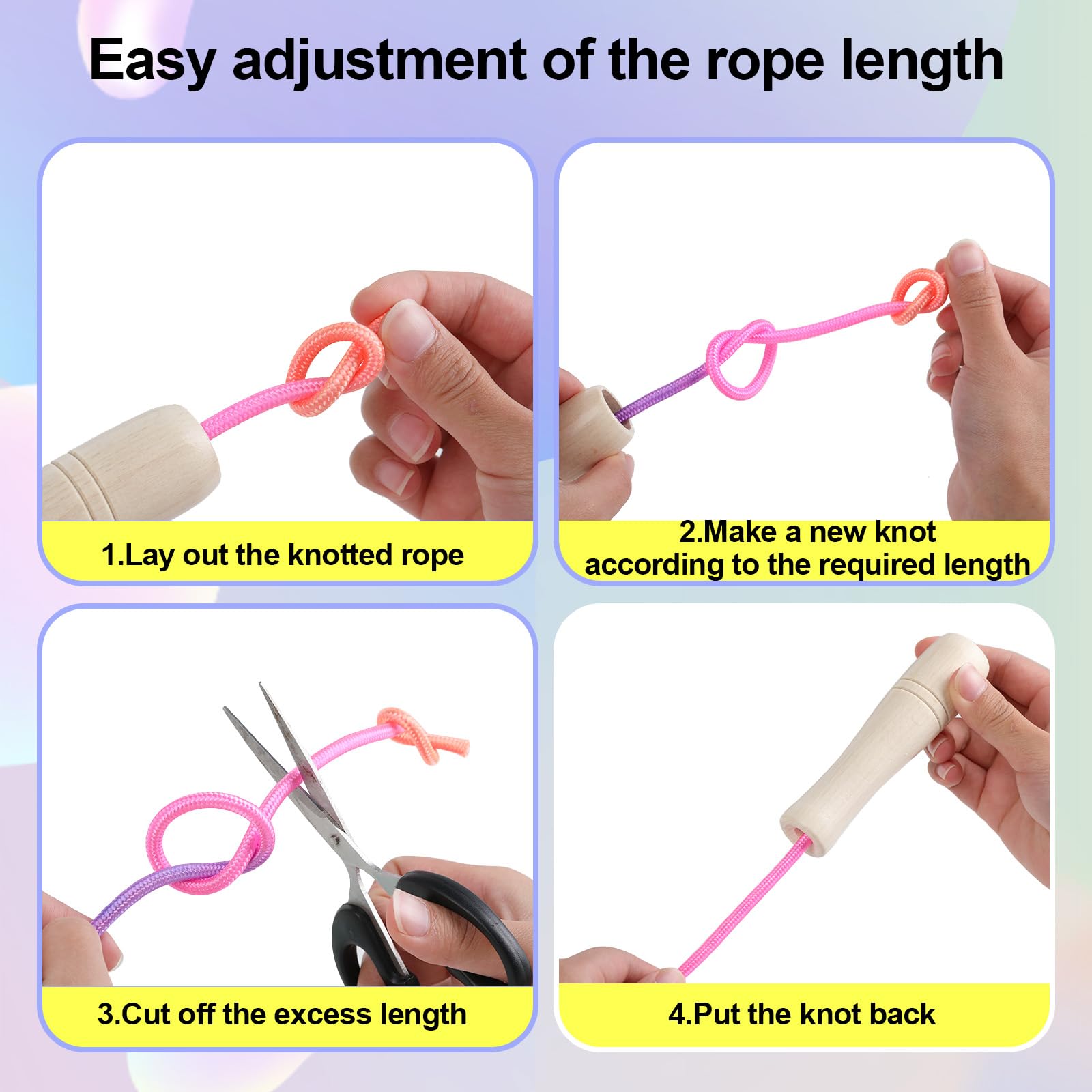 Corde à Sauter Réglable Pour Enfants 6-10 Ans - Corde En Coton Avec Poignées En Bois - Jeu Intérieur Et Extérieur