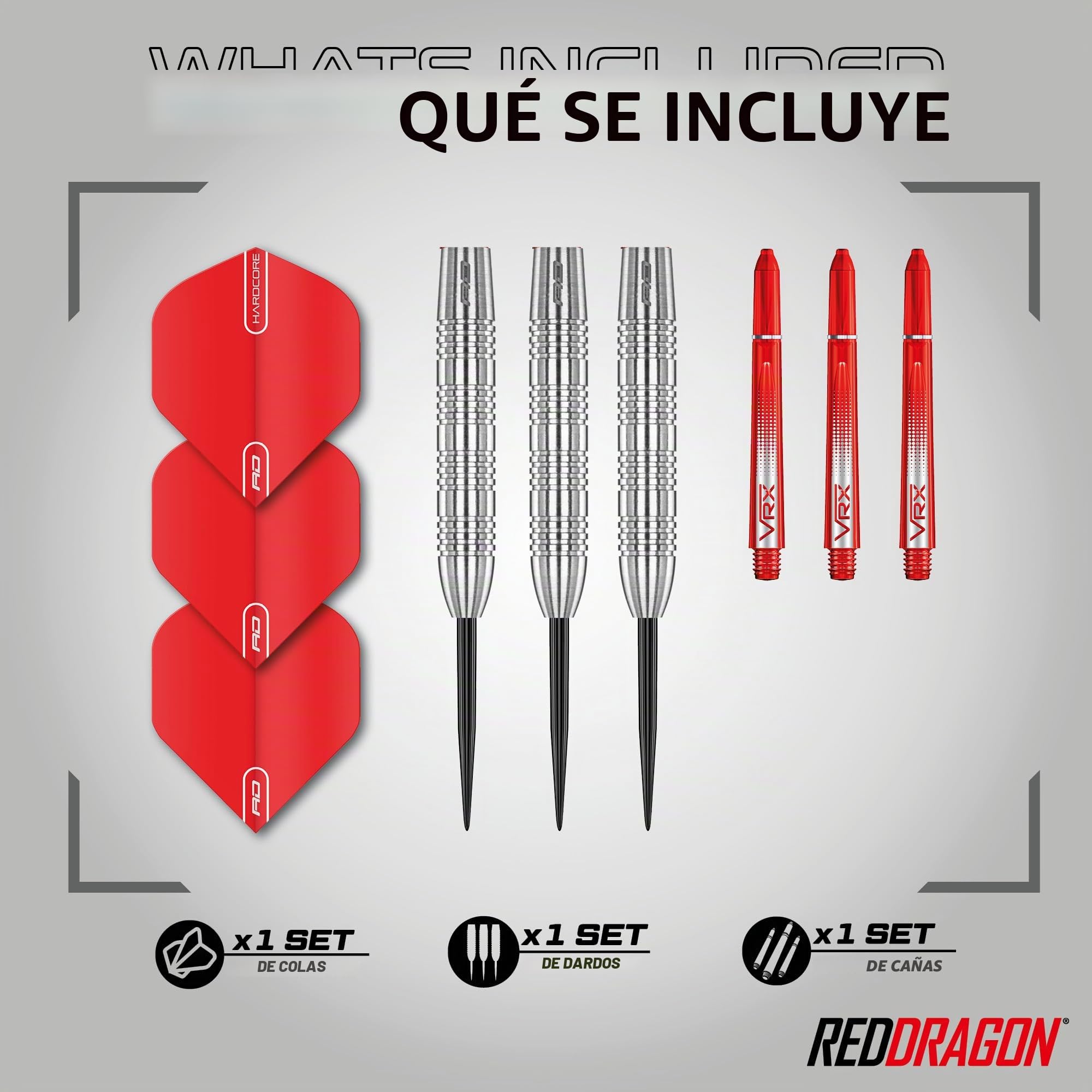 RED DRAGON Hell Fire B: 26g Dardos de Tungsteno de Punta de Acero con Plumas y Eje de Dardos