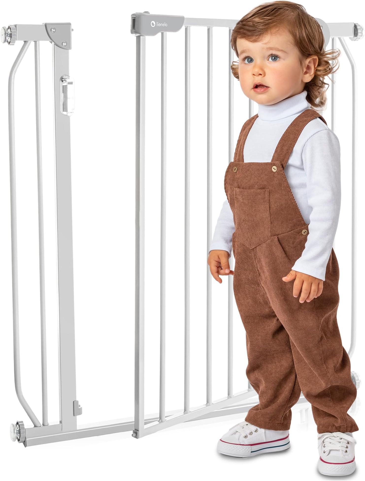 Lionelo Truus Grey Baby Gate With Double Locking System,Extra Wide, Stairs Secure, 115 Cm