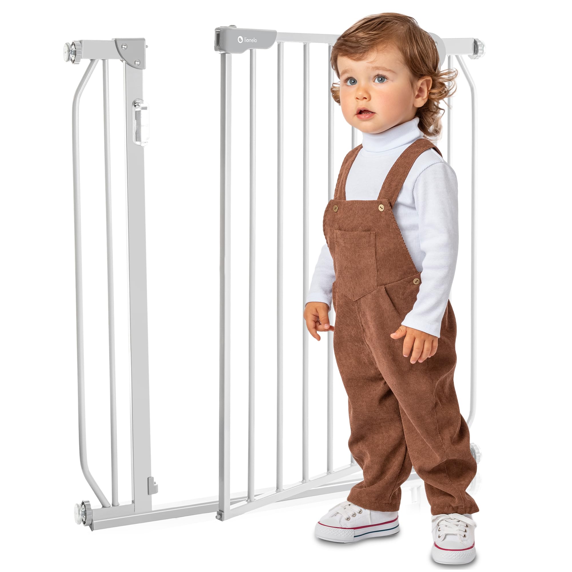 Lionelo Truus Grey Baby Gate With Double Locking System,Extra Wide, Stairs Secure, 115 Cm