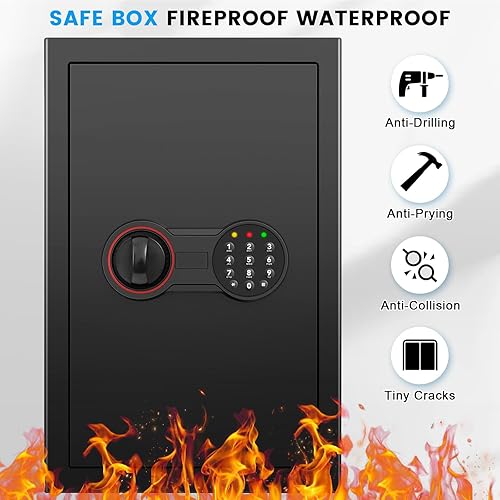 Miniatura 2 de 2.2 Cub Safe Box Fireproof Waterproof, Large Fireproof Safe with Fireproof Waterproof Bag, Digital Keypad Key, Inner Cabinet Box, LED Light, Home