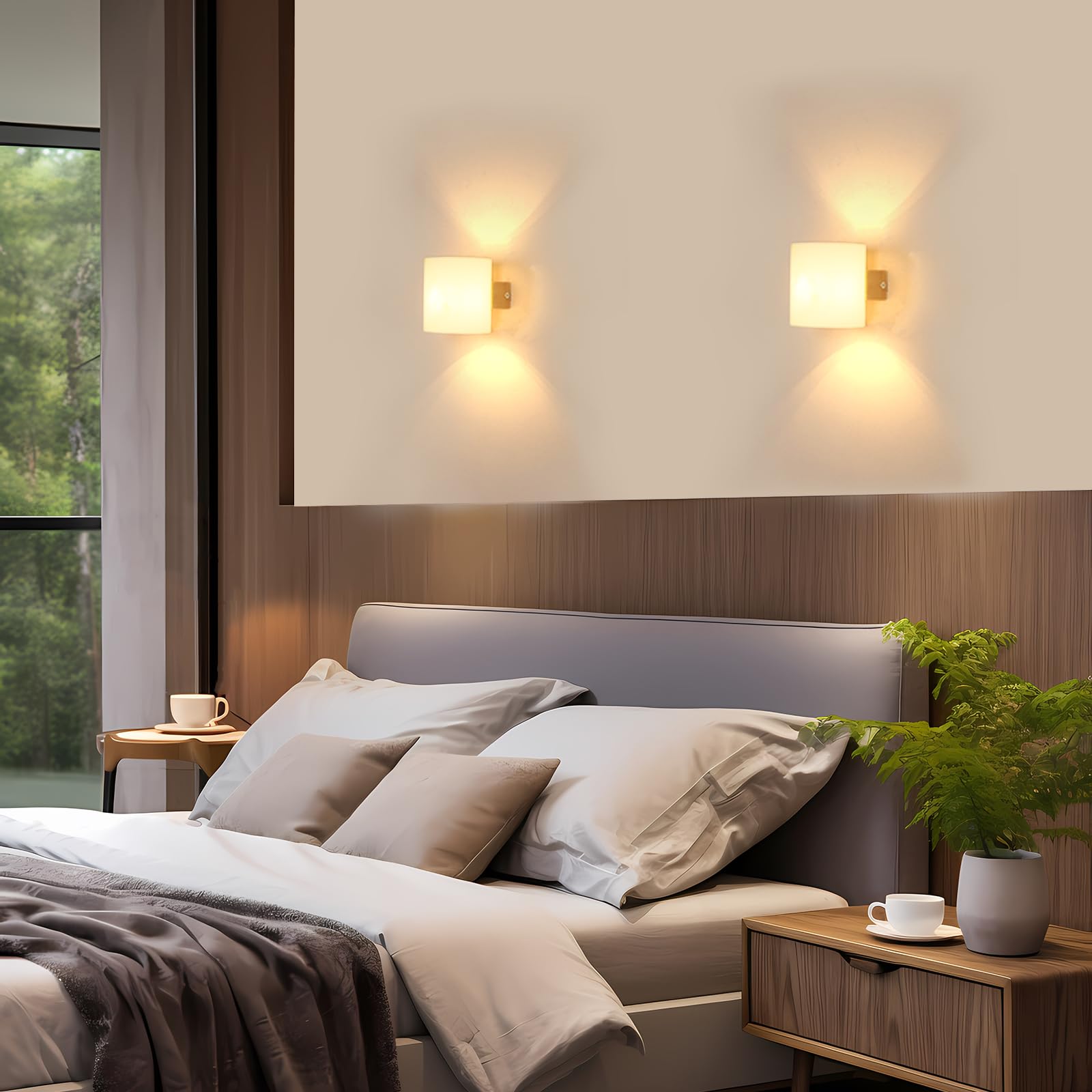 Wandleuchte Innen Holz E27, 2 Stück Wandlampe Innen mit Glas Lampenschirm, Moderne Holz Wandbeleuchtung mit E27 Fassung für Schlafzimmer Küche Wohnzimmer Flur Treppenhaus (Ohne Glühbirne)