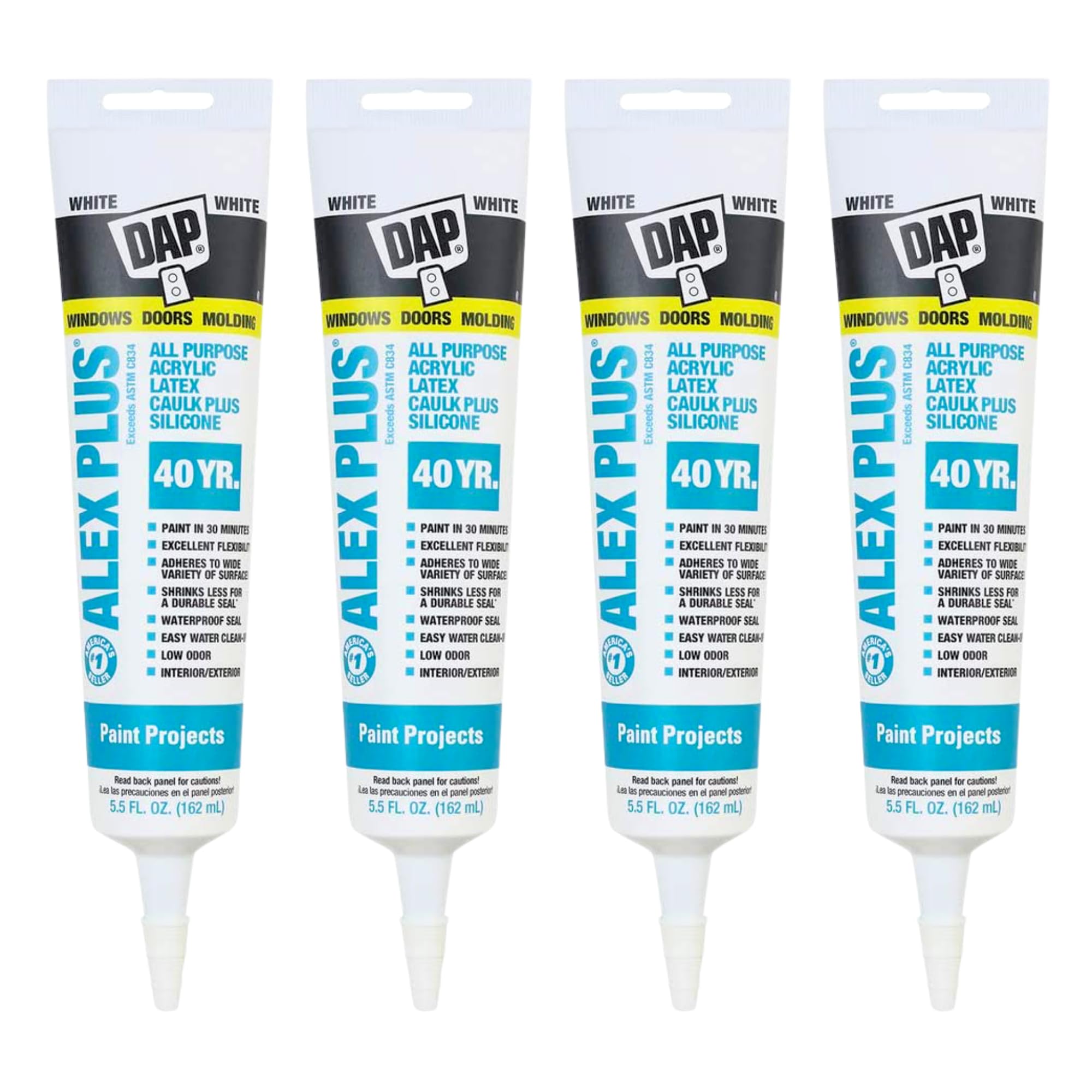 Dap 18128 Alex Plus Acrylic Latex Caulk Plus Silicone 5.5-Ounce - 4 Pack