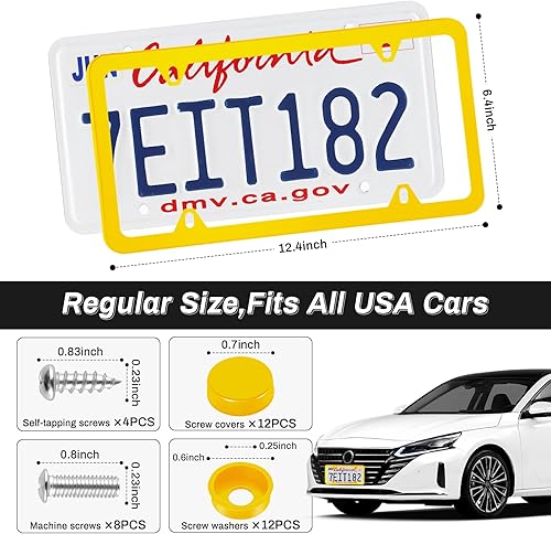 Miniatura 2 de alpmosn - 2 marcos de placa de acero inoxidable, 4 agujeros, cubiertas para placa de automóvil con tornillos, arandelas y tapas, para vehículos