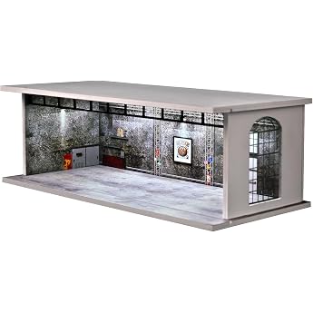 1/64 Diorama European Garage Model Three-Colour Illuminated Parking Model Display Case Brightness Adjustable Model Cars Display Case Diecast Model Cars Storage Vintage Industrial