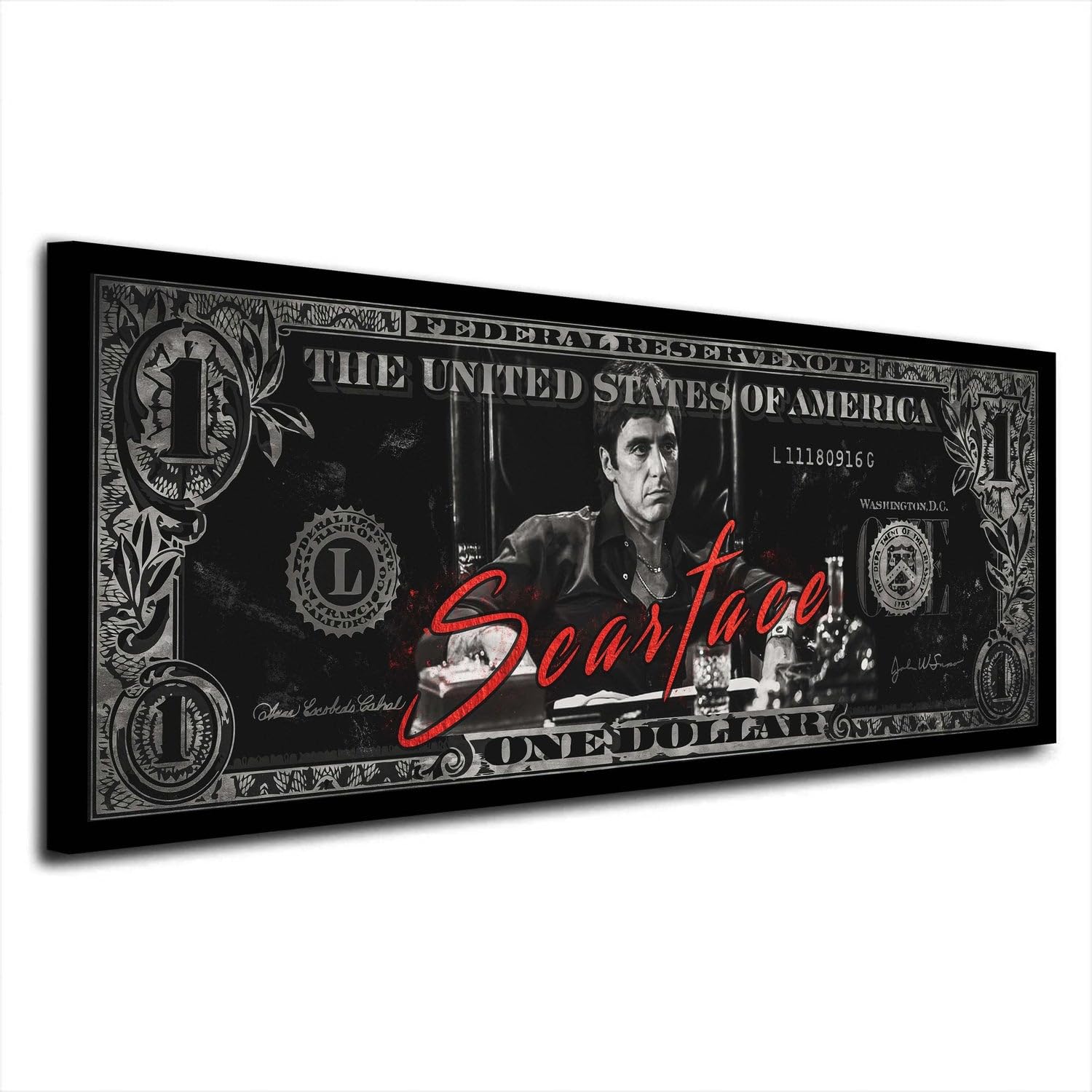 Pop Art Scarface Film Dollar Leinwandbild Wandbild Kunst XL Deko Größe 75x30x2cm