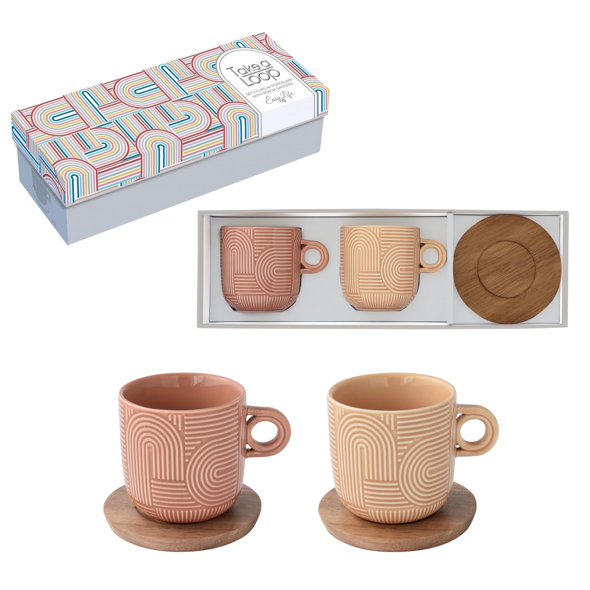 Tasses à thé 25cl en porcelaine et soucoupe acacia Easy Life