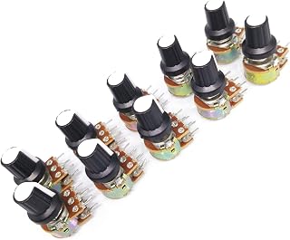 CGjiogujio 10 Units 2K B2K OHM Linear Taper Rotary Dual Potentiometer Pot White Knob