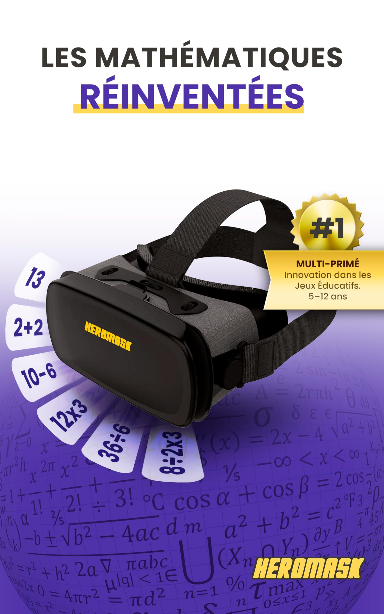 HeroMask Casque VR Réalité Virtuelle Enfant 5-12 Ans Jeux Maths Tables Multiplication Addition Calcul Mental