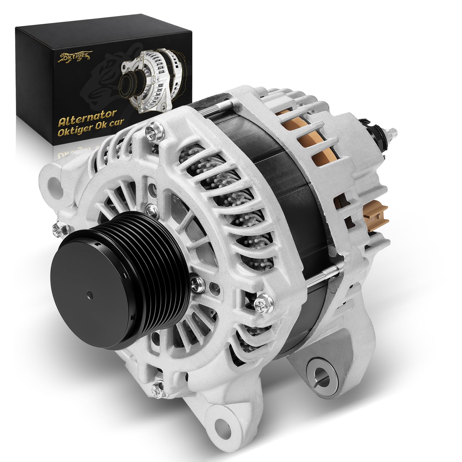 Photo 1 of Oktiger 6.7L L6 Diesel Upgraded Alternator for Ram 2500 3500 2011-2020 6.7L L6 Diesel, Fit for Ram 2011 2012 2013 2014 2015 2016 2017 2018 2019 2020, 12V 180A CW 8-Groove Clutch Pulley, OE 04801768AA