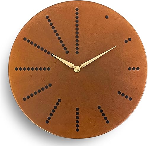 Reloj de pared de cobre de 12 pulgadas, funciona con pilas, pátina marrón oxidado, cobre real, sin tictac, silencioso, moderno, pequeño, para