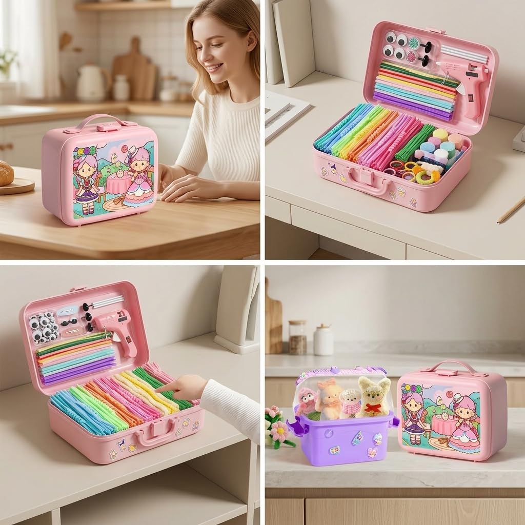 Amagogo Children Craft Material Chenille Stäbe Pfeifenputzer Basteldraht Plüschdraht Sanft Hautfreundlich Flexibel für Tiere Blumen Deko Projekte für Kindergruppen Kita Unterricht, style to 1