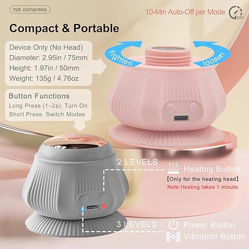 Miniatura 6 de Mini masajeador eléctrico de silicona para el cuero cabelludo y el cuerpo con ventosa, 4 cabezales de masaje, vibración recargable y calor,