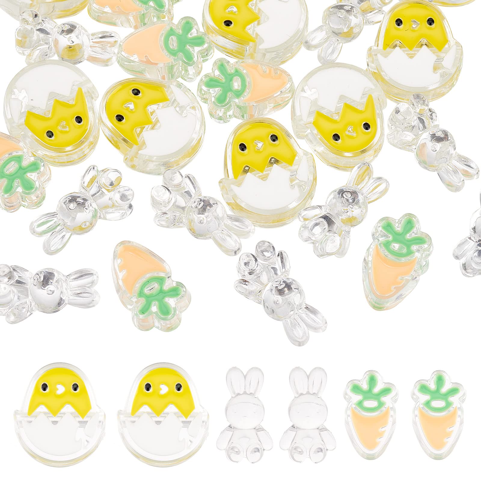 SUNNYCLUE Oster-Holzperlen Set – 48 Stück, Bunt, Für Schmuck & DIY, Hasen & Eier Motive