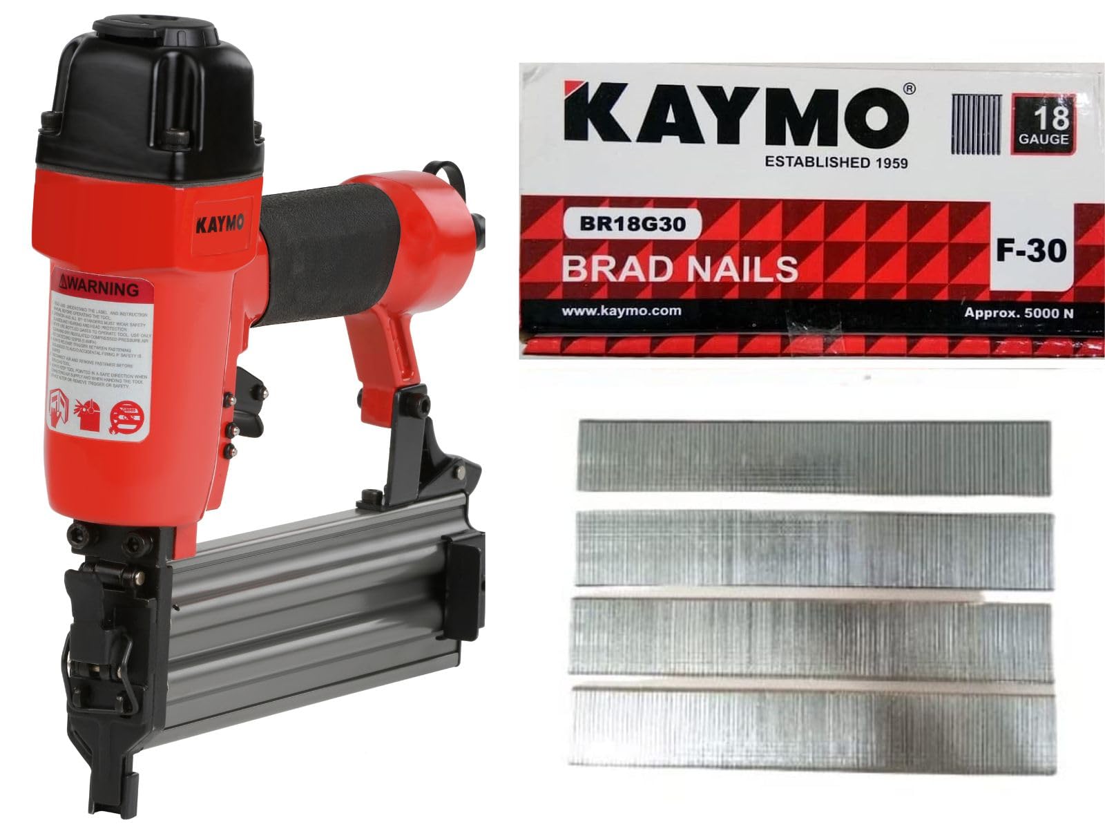 Kaymo NEO-PB18G50 Pneumatic Brad Nailer with F-30mm Brad Nails (5000 Pins) | 18 Gauge | 1.28 Kg Lightweight | 75–90 PSI | 360° Air Exhaust | Depth Adjustment | Metal Magazine | Unjamming Catch-image-38