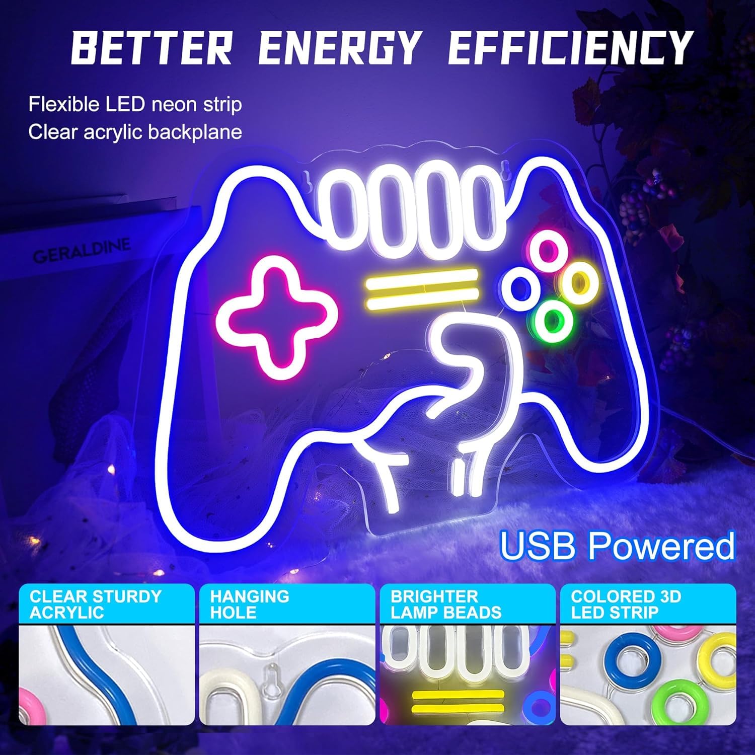 Insegna Al Neon "Game Room" LED | USB Alimentata | Decorazione Parete Per Gamer, Adolescenti