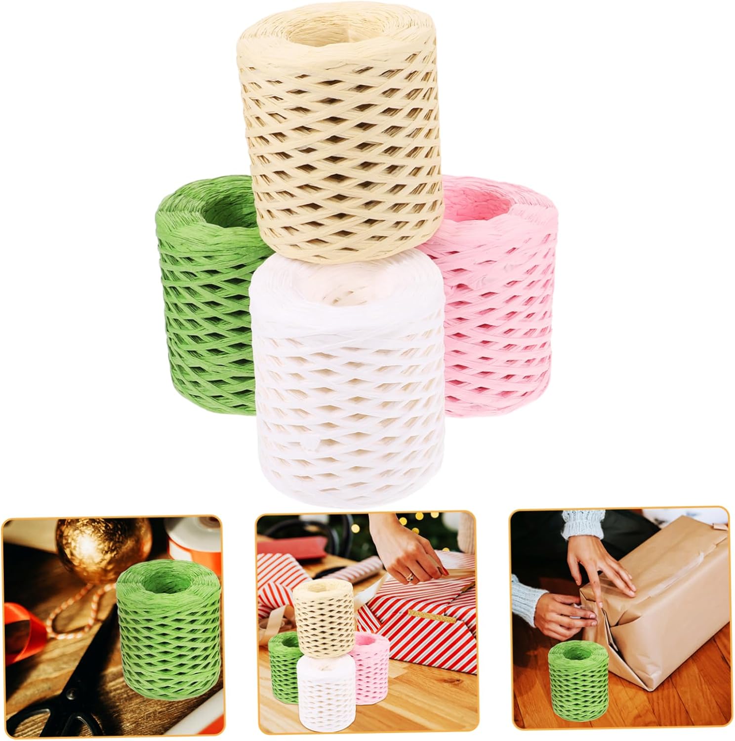 Raffia Ribbon 4 Rolls Gift Wrap Ribbon Xmas for Crafts